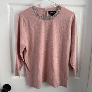 Liz Claiborne Pink Super Soft Long Sleeve Embellished Neckline Sweater Sz L